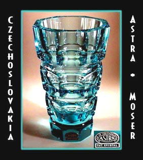 ART DECO CUT AQUA CRYSTAL SGND VASE MOSER