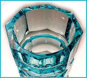 ART DECO CUT AQUA CRYSTAL SGND VASE MOSER