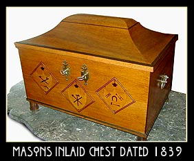 ANTIQUE INLAID MASONIC CHEST TRUNK DATED 1839