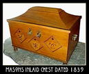 ANTIQUE INLAID MASONIC CHEST TRUNK DATED 1839