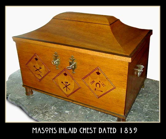 ANTIQUE INLAID MASONIC CHEST TRUNK DATED 1839