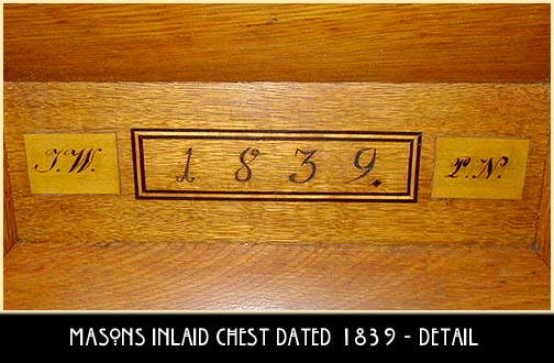 ANTIQUE INLAID MASONIC CHEST TRUNK DATED 1839