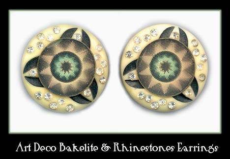 1940's VINTAGE BAKELITE RHINESTONE EARRINGS CJ-8