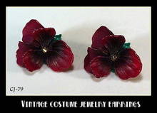 VINTAGE DARK PURPLE ORCHIDS EARRINGS CJ-79