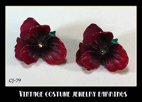 VINTAGE DARK PURPLE ORCHIDS EARRINGS CJ-79