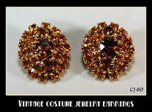 VINTAGE RHINESTONE EARRINGS AUTUMN COLORS CJ-80