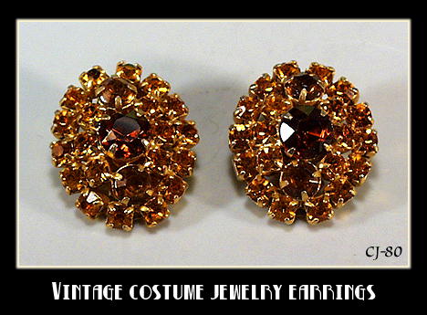 VINTAGE RHINESTONE EARRINGS AUTUMN COLORS CJ-80