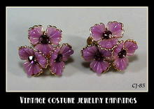 VINTAGE PURPLE FLOWER RHINESTONE EARRINGS CJ-85