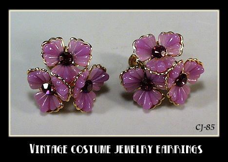 VINTAGE PURPLE FLOWER RHINESTONE EARRINGS CJ-85