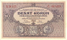 ORIGINAL 1920 MUCHA DESIGN 10 KORUN BANKNOTE