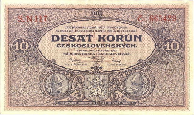 ORIGINAL 1920 MUCHA DESIGN 10 KORUN BANKNOTE