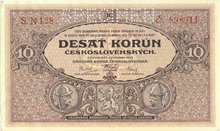 ORIGINAL 1920 MUCHA DESIGN 10 KORUN BANKNOTE