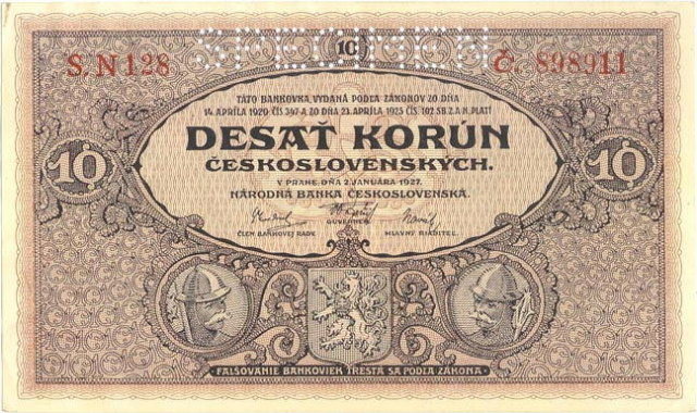 ORIGINAL 1920 MUCHA DESIGN 10 KORUN BANKNOTE