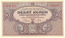 ORIGINAL 1920 MUCHA DESIGN 10 KORUN BANKNOTE