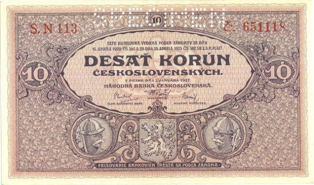 ORIGINAL 1920 MUCHA DESIGN 10 KORUN BANKNOTE
