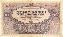 ORIGINAL 1920 MUCHA DESIGN 10 KORUN BANKNOTE