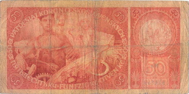 ORIGINAL 1920 MUCHA DESIGN 50 KORUN BANKNOTE