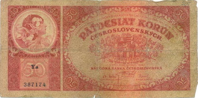 ORIGINAL 1920 MUCHA DESIGN 50 KORUN BANKNOTE