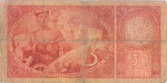 ORIGINAL 1920 MUCHA DESIGN 50 KORUN BANKNOTE