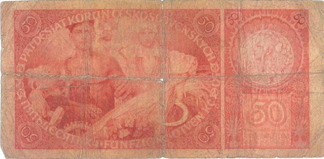 ORIGINAL 1920 MUCHA DESIGN 50 KORUN BANKNOTE