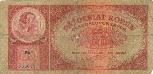 ORIGINAL 1920 MUCHA DESIGN 50 KORUN BANKNOTE