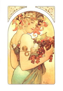 MUCHA FRUITS / FLOWERS LARGE FOLD POSTCARD