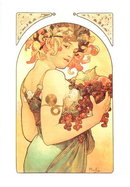MUCHA FRUITS / FLOWERS LARGE FOLD POSTCARD