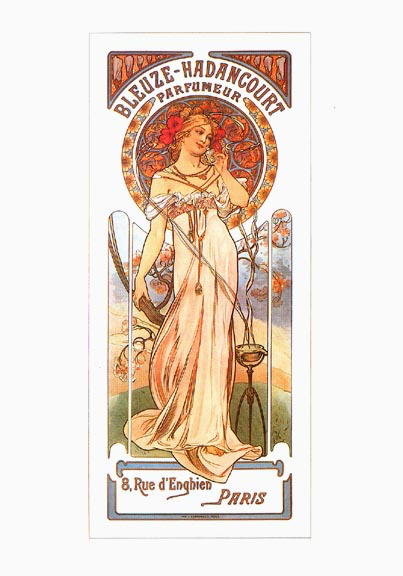 MUCHA BLEUZ PARFUMEUR / BENEDICTINE LARGE FOLD POSTCARD