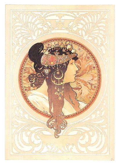MUCHA TETE BYZANTINE BRUNETTE POSTCARD