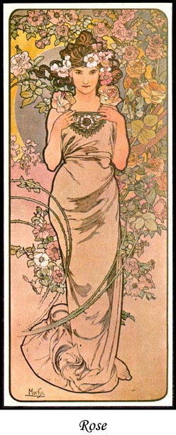 4 VINTAGE MUCHA ART NOUVEAU POSTERS 4 FLOWERS