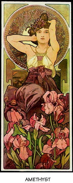 4 VINT MUCHA ART NOUVEAU POSTER PRECIOUS STONES