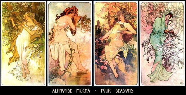 4 VINTAGE MUCHA ART NOUVEAU POSTERS