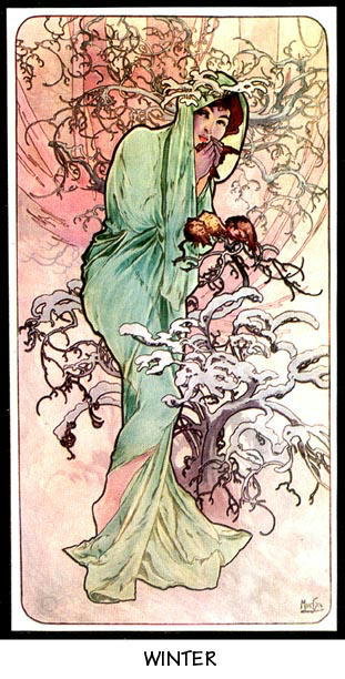 4 VINTAGE MUCHA ART NOUVEAU POSTERS