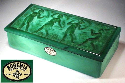 MALACHITE COLOR GLASS POWDER BOX / HOFFMAN