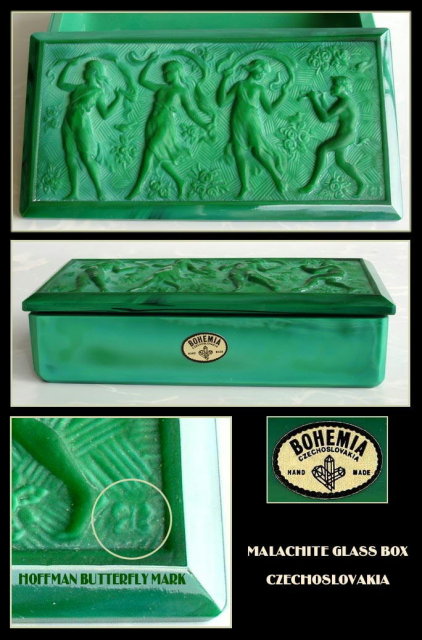 MALACHITE COLOR GLASS POWDER BOX / HOFFMAN