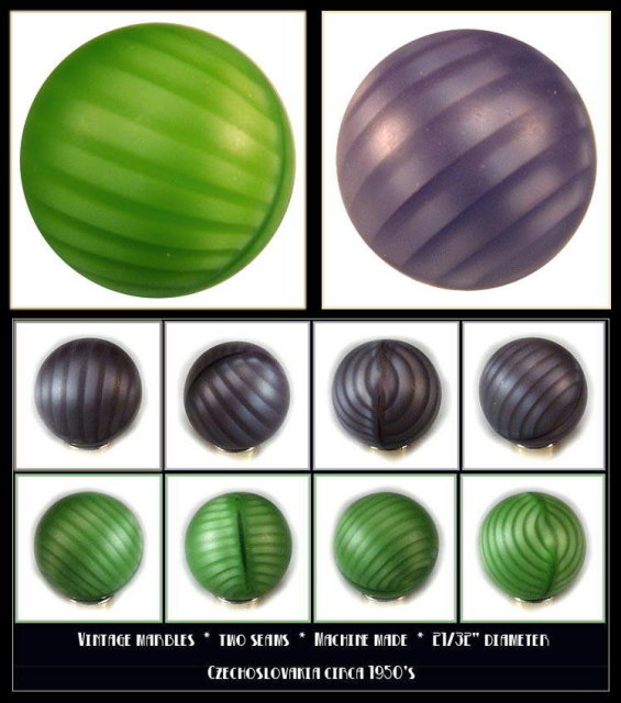 2 VINTAGE CZECH GLASS MARBLES SWIRLS c.1950's #135