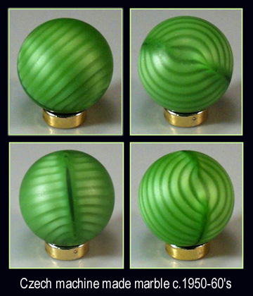 2 VINTAGE CZECH GLASS MARBLES SWIRLS c.1950's