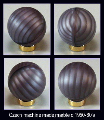 2 VINTAGE CZECH GLASS MARBLES SWIRLS c.1950's