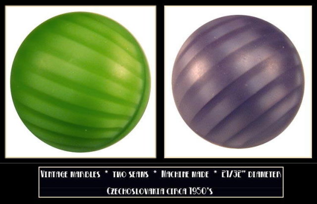 2 VINTAGE CZECH GLASS MARBLES SWIRLS c.1950's