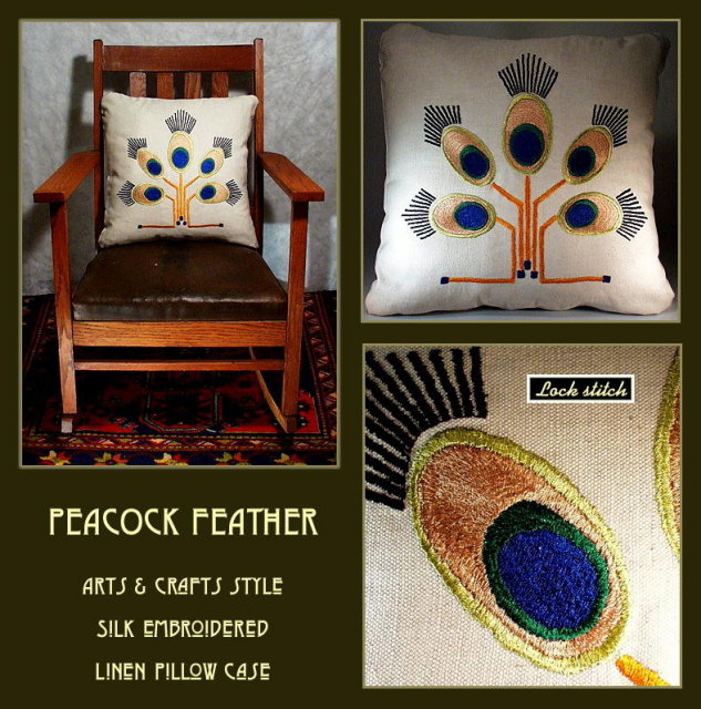 ARTS & CRAFTS MISSION EMBROIDERED PEACOCK