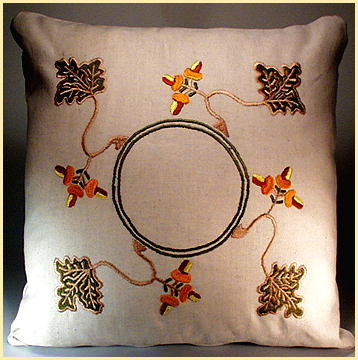 ARTS & CRAFTS EMBROIDERED ACORNS PILLOW