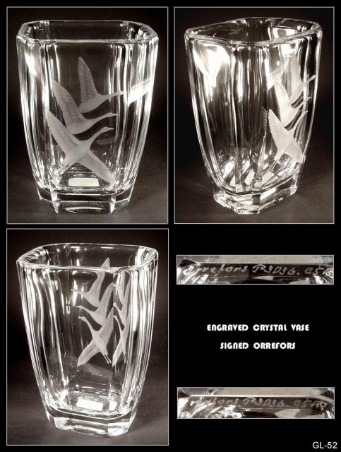 VINTAGE ORREFORS FLYING CRANES CRYSTAL VASE