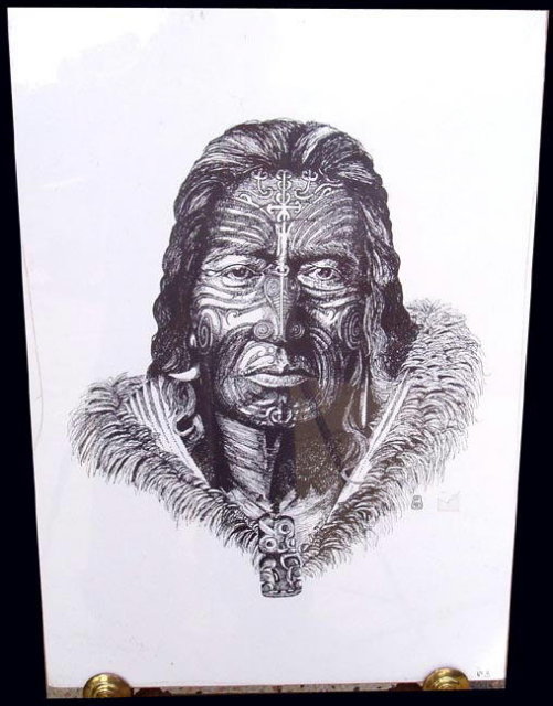 ORIGINAL SIGNED LITHO/ETCHING NATIVE MAORI 10C