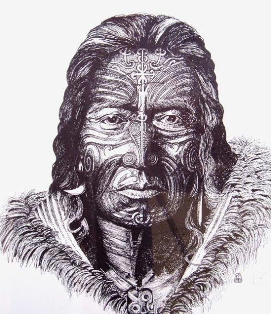 ORIGINAL SIGNED LITHO/ETCHING NATIVE MAORI 10C