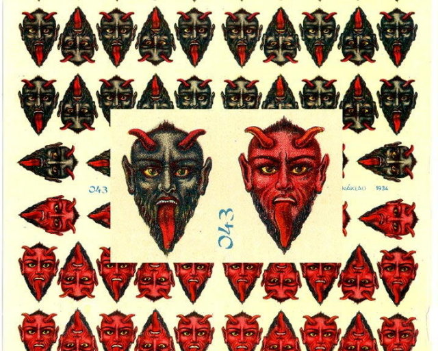 RARE LARGE UNCUT OLD SCRAP SHEET GREY/RED DEVIL