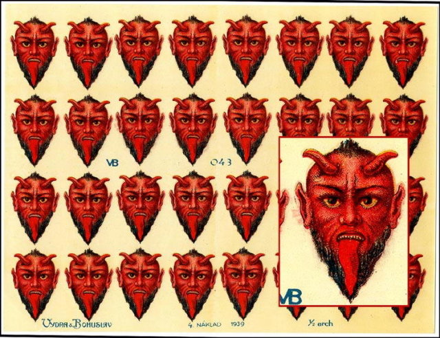 3 RARE UNCUT OLD SCRAP SHEETS RED DEVIL HEAD