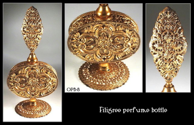 PERFUME BOTTLE IN METAL DORE FILIGREE