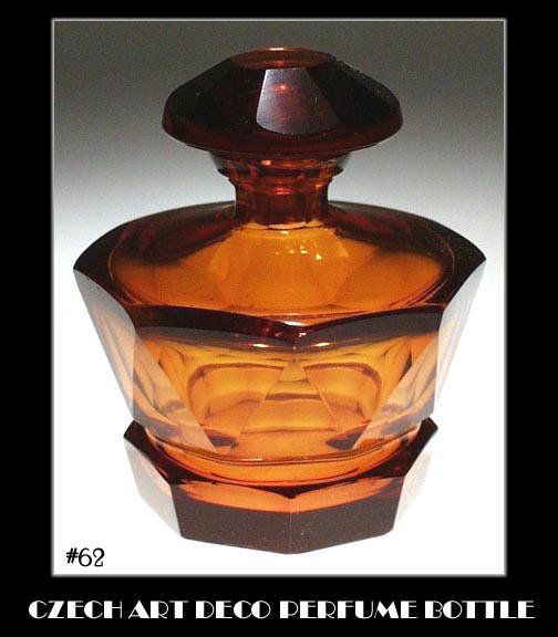 CZECH ART DECO TOPAZ COLOR GLASS PERFUME BOTTLE