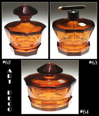 CZECH ART DECO TOPAZ COLOR GLASS PERFUME BOTTLE