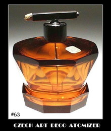 CZECH ART DECO TOPAZ COLOR GLASS ATOMIZER OPB63